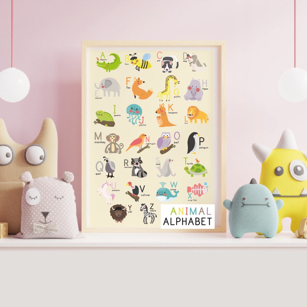 POSEDU Poster Edukasi Anak Mengenal Huruf Abjad /Alfabet dan Binatang dalam Bahasa Inggris