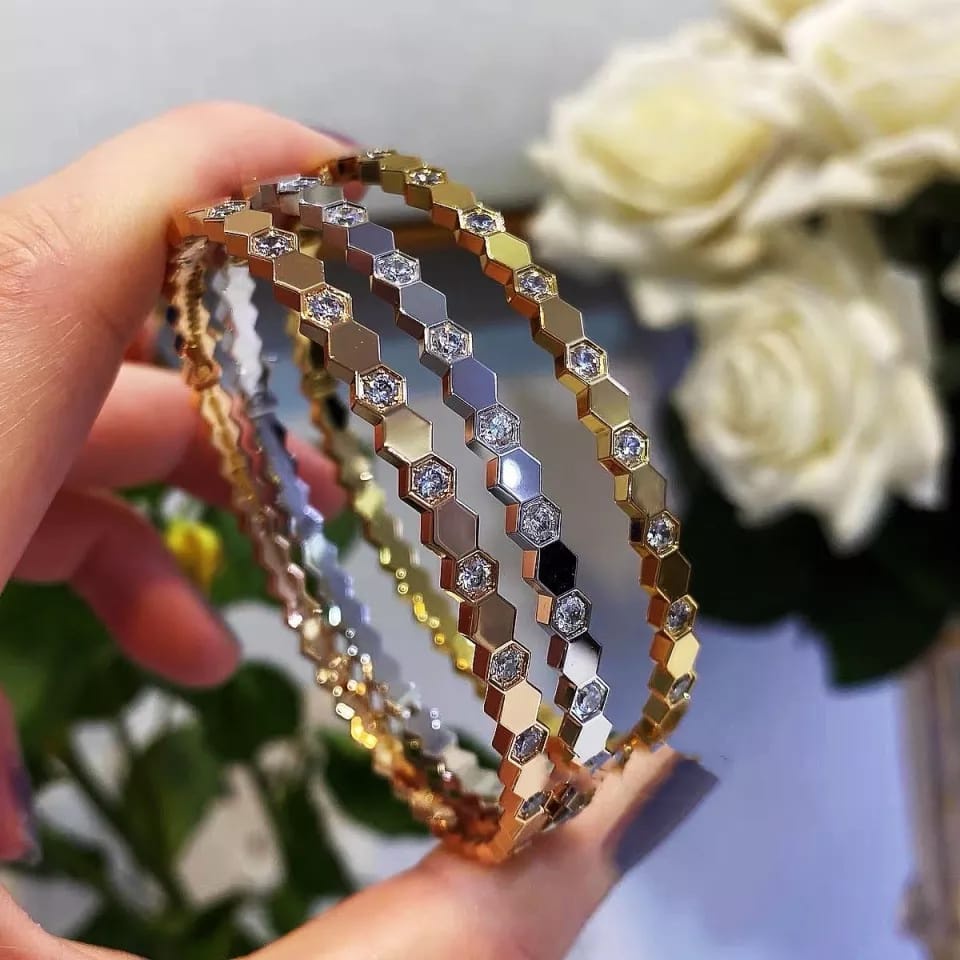 Aksesoris titanium import Gelang bangle HEXAGONAL ZIRCON  kualitas import anti karat bisa COD