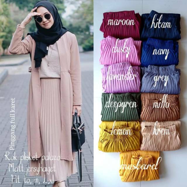 Rok Plisket Payung Polos Panjang Premium Pleated Wanita Tania Skirt