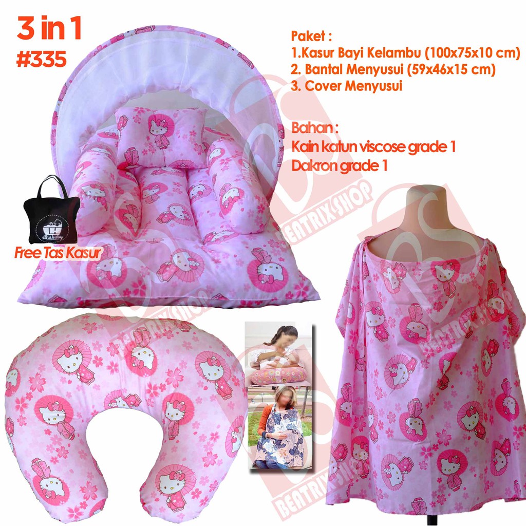 Best motif paket 3 in 1 kasur bayi kelambu apron dan bansui motif doraemon star moon elha baby