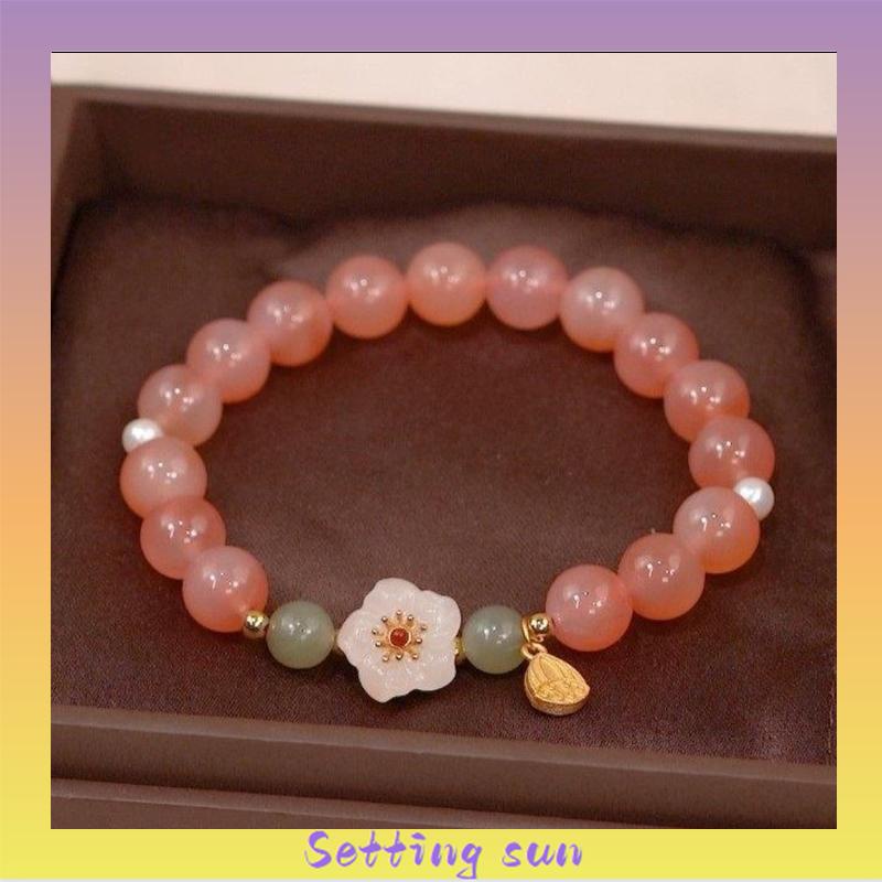 Jade Bead Gelang Kecil Peach Blossom Woven Perempuan Desain Niche Mahasiswa Pacar Hadiah TN