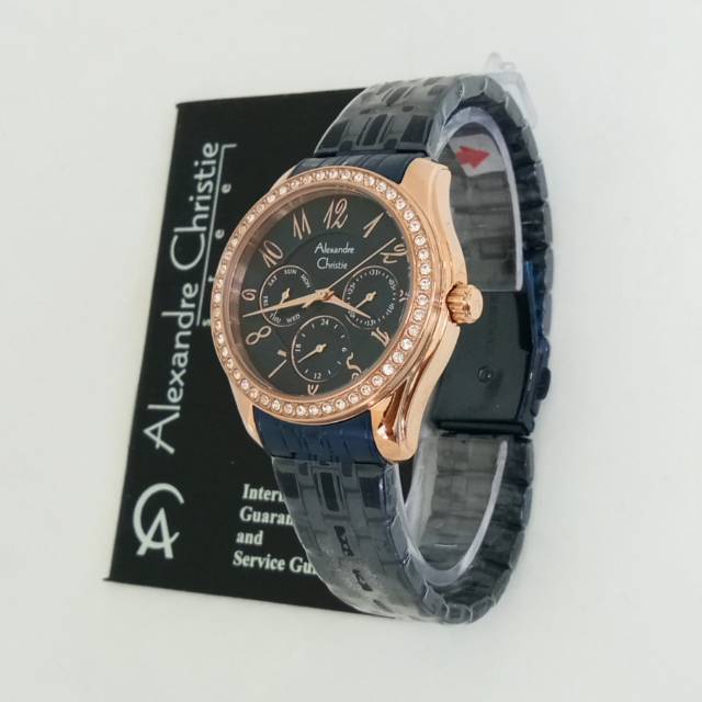 Jam Alexandre Christie AC 2497 BF blue rosegold. Jam tangan wanita