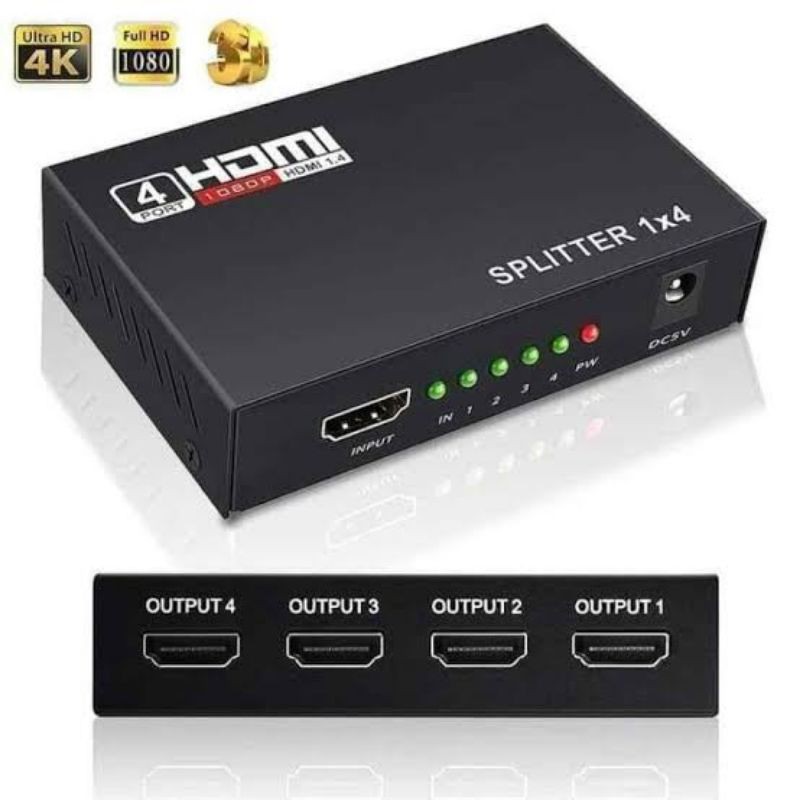 ( Calvincomp ) HDMI Splitter 4 port / HDMI Splitter 4 port Hub Full Video 1 x 4 HD Split 1 in 4 out 1080 P