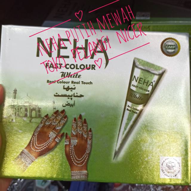 Henna NEHA Putih/ Hena Putih Mewah/ Cat Hias Kuku Tangan Kaki/NEHA White Henna Golecha