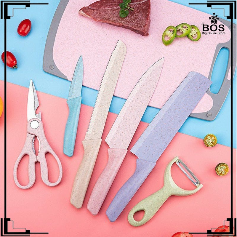 BOS SET PISAU STAINLESS ANTI LENGKET EVCRIVERH KNIFE SET (6 IN 1)