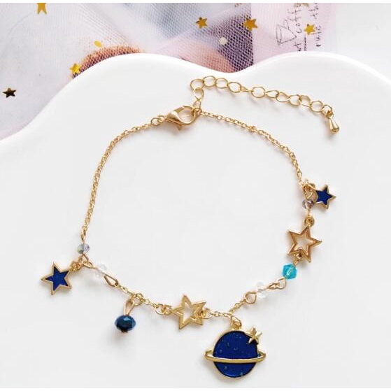 1Pc Gelang Rantai Motif Bintang / Planet Ala Korea Untuk Wanita