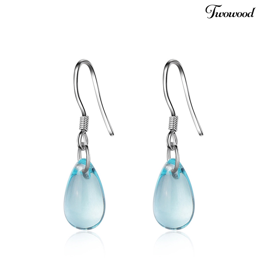 Twowood 1 Pair Exquisite Hook Earrings Faux Crystal Wear-resistant Elegant Blue Water Drop Shape Dangle Earrings for Travel