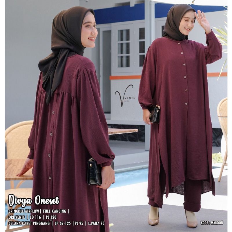 Pasti ori - Vente Daily Divya One Set Jumbo Crinkle Premium Motif Polos / Setelan Wanita LD 115 / Long Tunik-7
