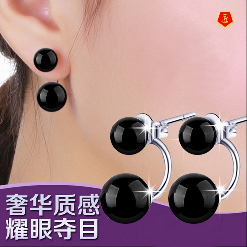 [Ready Stock]Female Silver Simple Elegant Red Agate Ear Studs