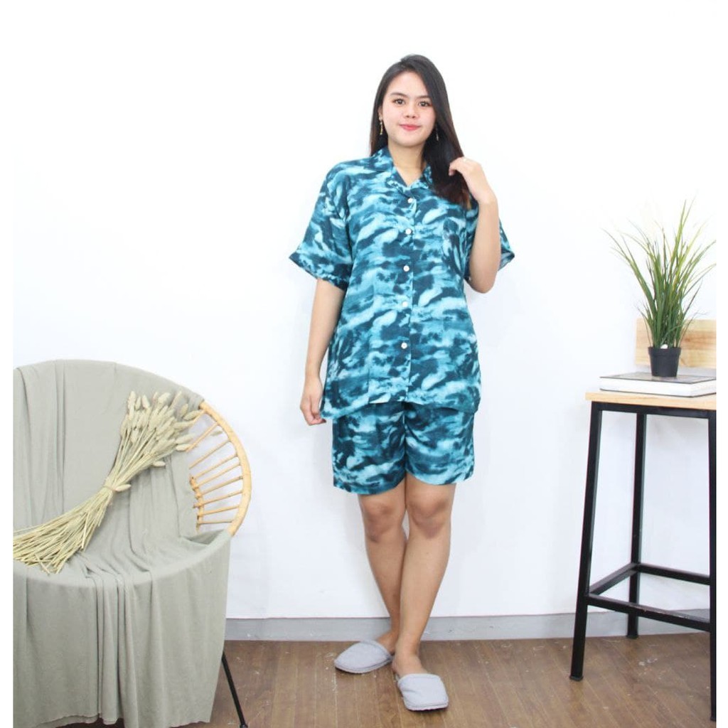 IZANY Piyama HP Allsize / Hotpant Size L Tie Dye Rayon Import-TIE DYE TOSCA