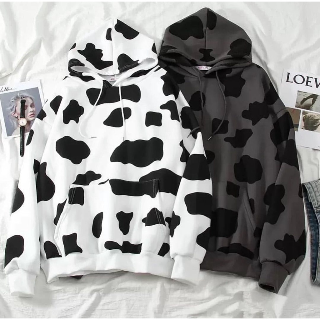 COW PULL PRINT HOODIE SWEATER WANITA OVERSIZE - SWEATER HOODIE WANITA KOREA - SWEATSHIRT OVERSIZE