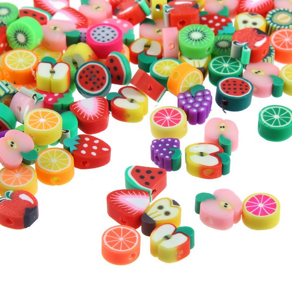 50Pcs Manik-Manik Spacer Polymer Clay Bentuk Buah Campur Untuk Membuat Perhiasan DIY