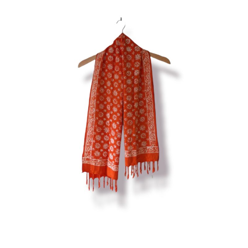 SYAL BATIK CAP PREMIUM RUMBAI-SCARF LEHER-Orange
