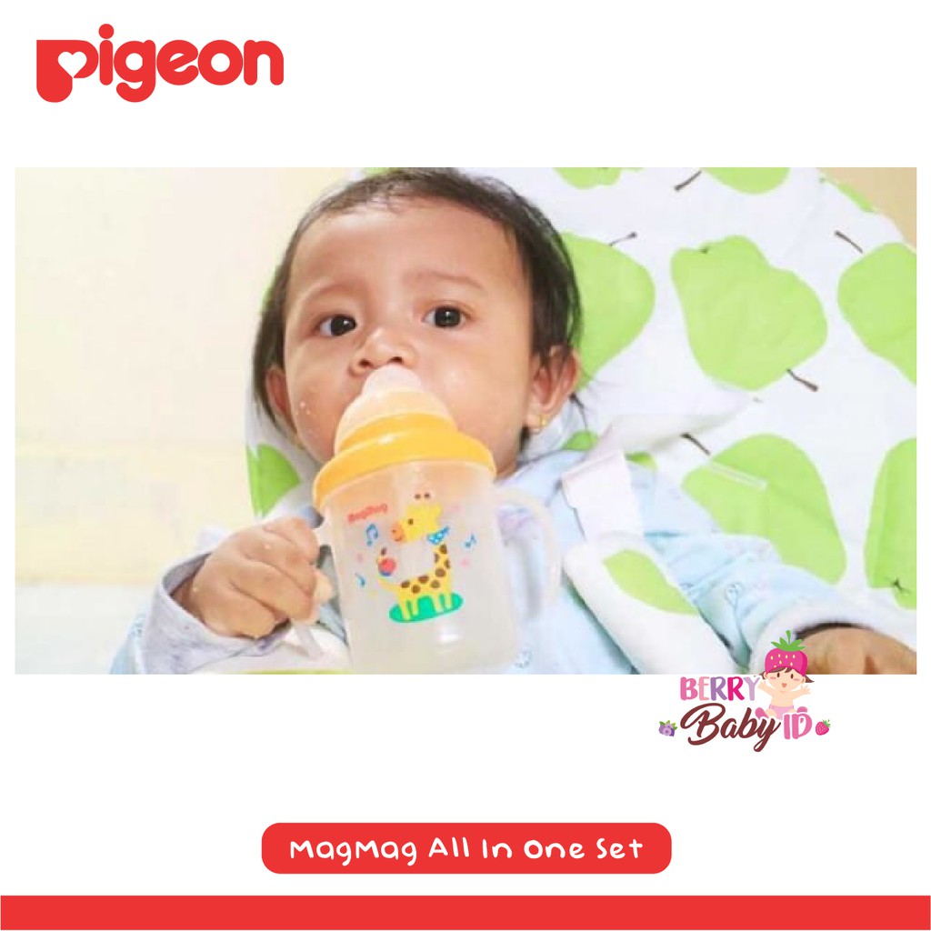 Pigeon Magmag All in One Set Botol Gelas Minum Bayi Training Cup 180ml Berry Mart