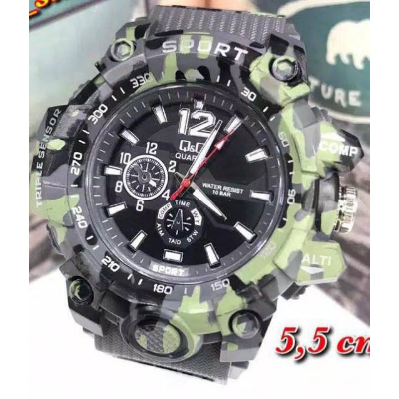 (Grosir)Jam Tangan Pria Q&amp;O.Jarum Loreng Strap Rubber(Terima Cod)