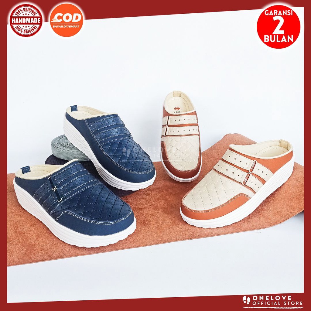 ONE LOVE Sepatu Selop Wanita Slip On Fashion Wedges Korea Terbaru / Sepatu One Love Tutong Weges Cas