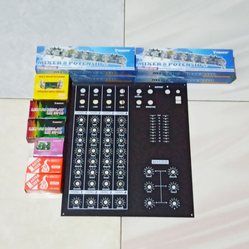 Paket Siap Rakit Kit Mixer dan Panel Atas 8 Potensio 4 Channel