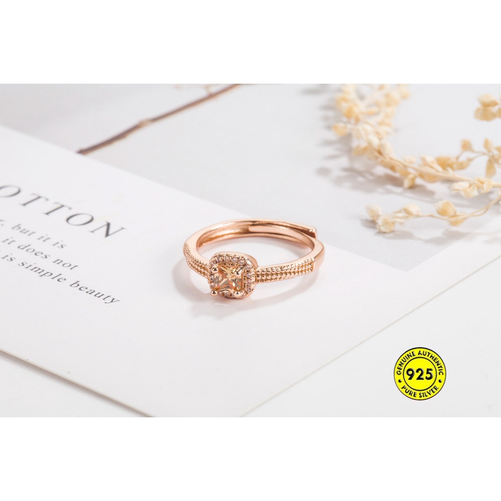 Cincin Berlian Imitasi Bentuk Kotak Kecil Model Terbuka Adjustable Untuk Wanita U1010