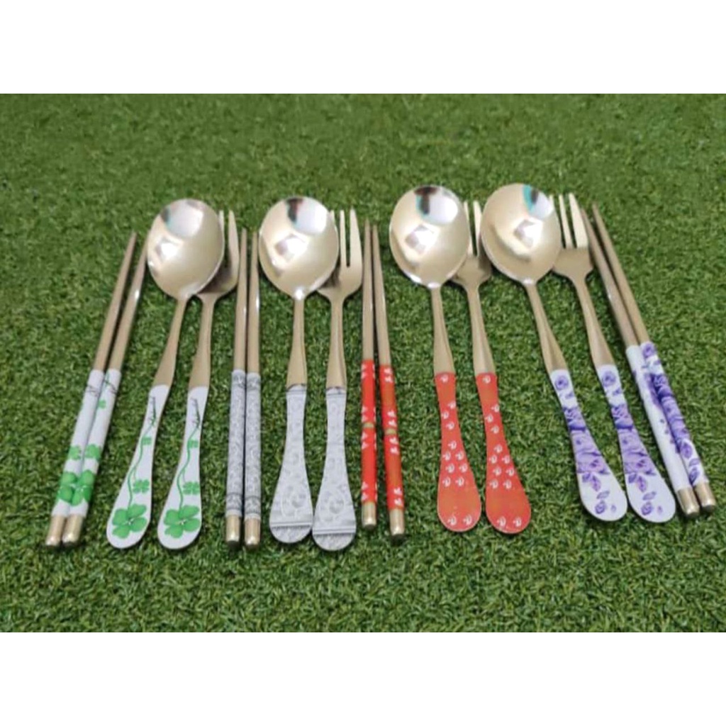 Sendok Set Souvenir Set Sendok Garpu Sumpit Set 3 in 1 Stainless Steel Sendok Travel Set