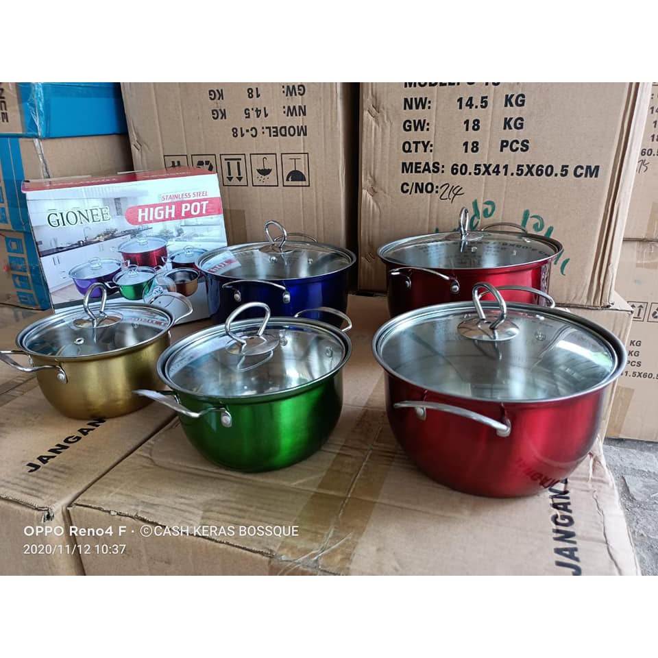 NEW Panci Steamer Set 5 Susun Tutup Kaca - Panci Set Stainless Tebal Isi 5 - Panci Set High Pot