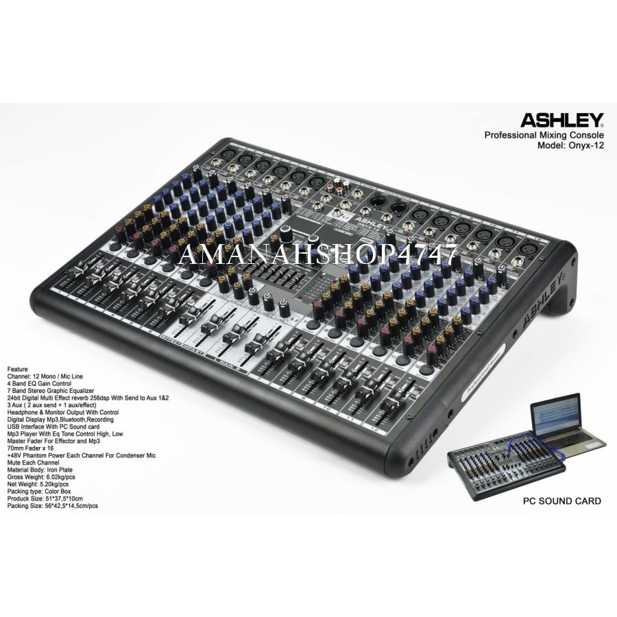 MIXER AUDIO ASHLEY ONYX 12 - ONYX12 - 12CH USB BLUETOOTH ORIGINAl