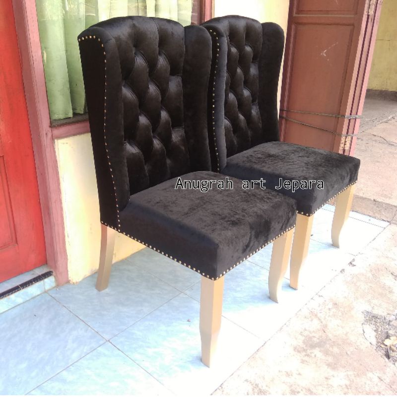 kursi makan minimalis bahan kain bludru