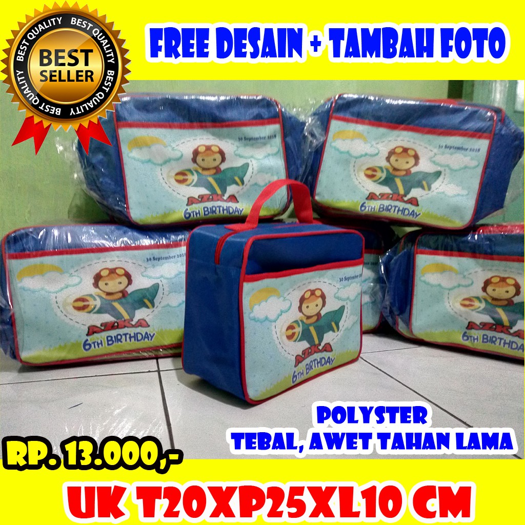 

Tas Ulang Tahun Polyster + kantong Depan / Souvenir Ultah / goodiebag Ultah tas ulang tahun bingkisan snack