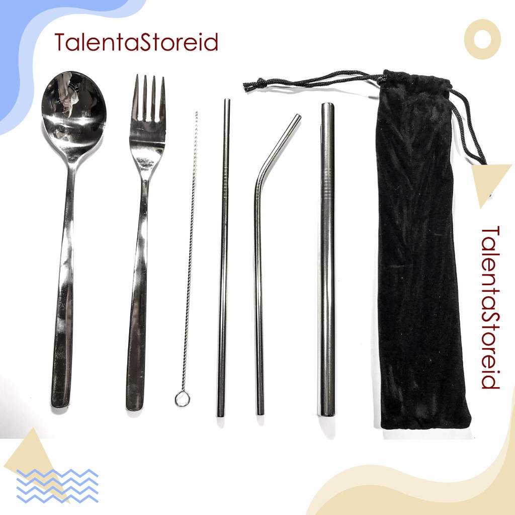 Korean Style Cutlery Set Makan Dan Minum Sujeo New Normal Sedotan Stainless Steel Gratis Pouch