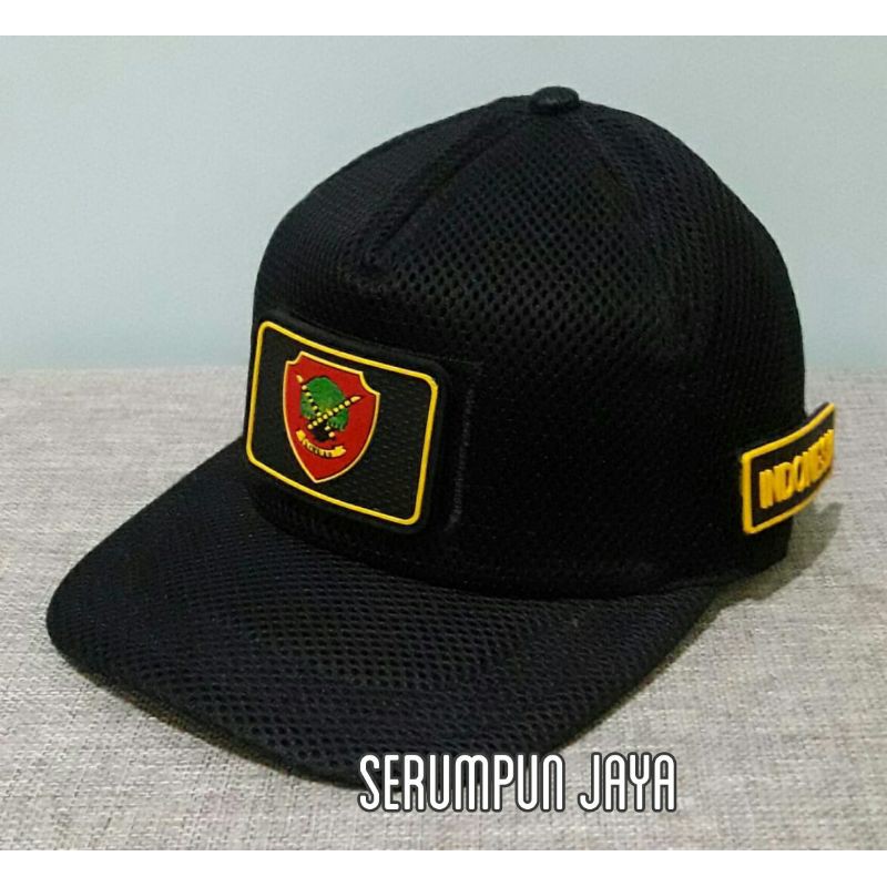 TOPI LINMAS - TOPI LINMAS HITAM 3PATCH JARING DOUBLE MESH VELCRO