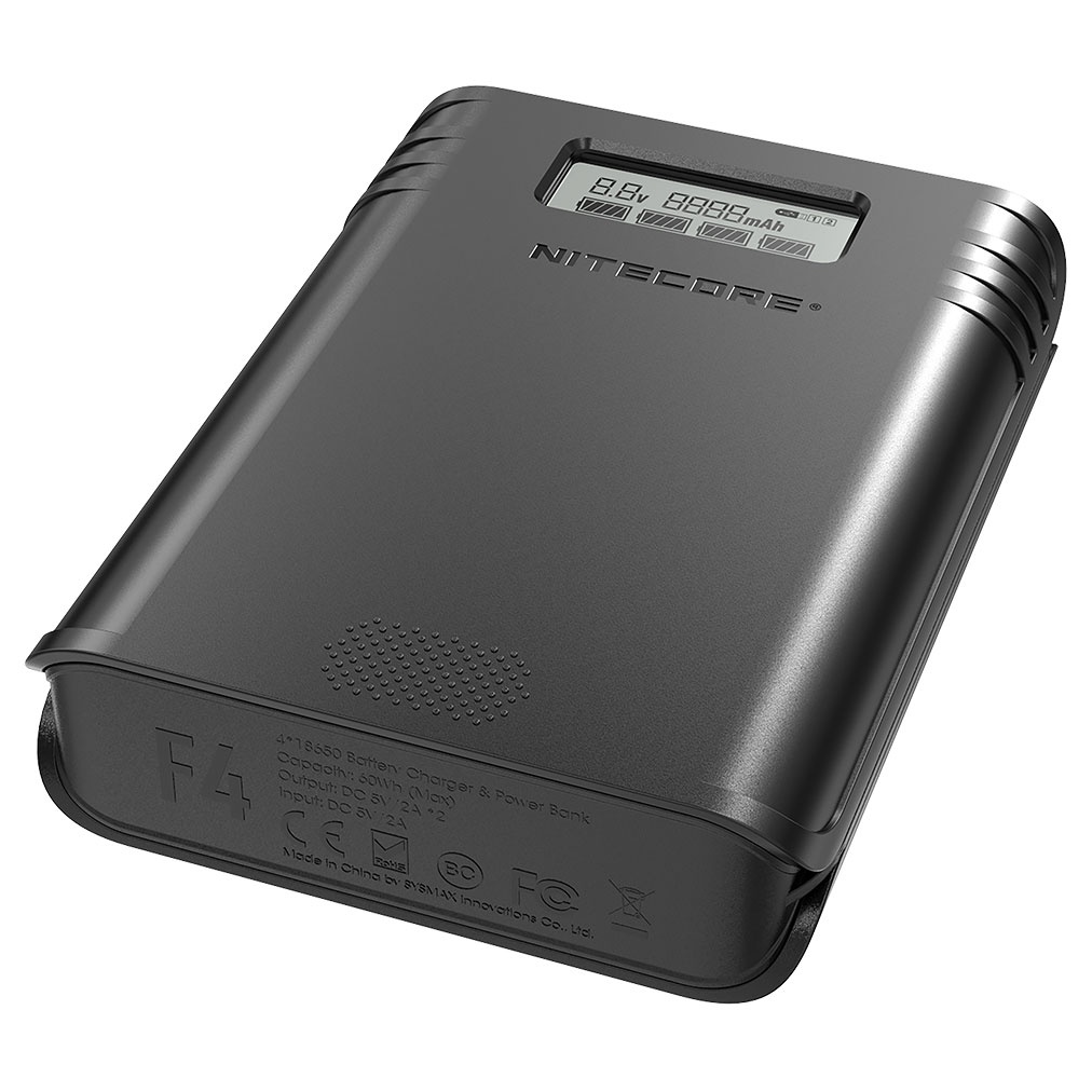 Charger Baterai 4 Slot with Power Bank - F4 - Black