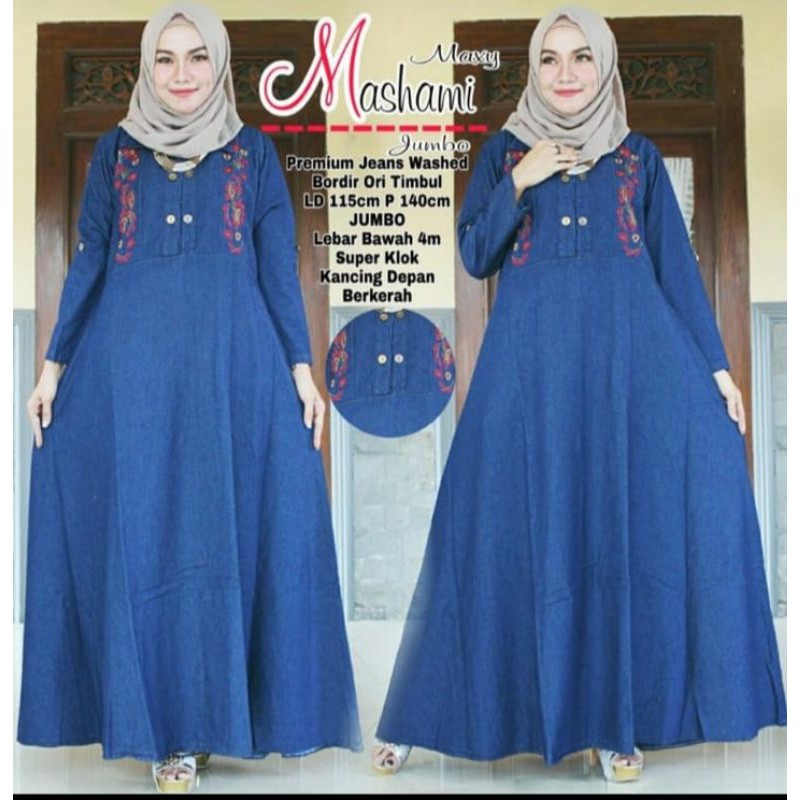 MASHAMI GAMIS JEANS WASH IMPORT JUMBO LD 120 KOMBINASI BORDIR BAGUS