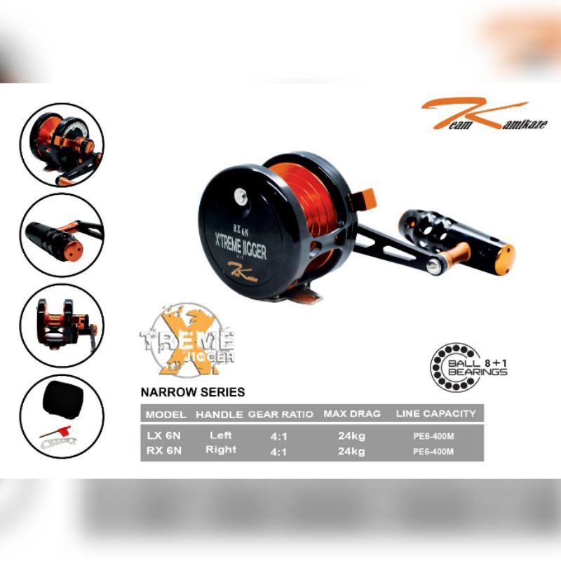 Reel OH Team Kamikaze XTREME JIGGER LX6 & RX6 Narrow Series PE6 400M Drag 24kg