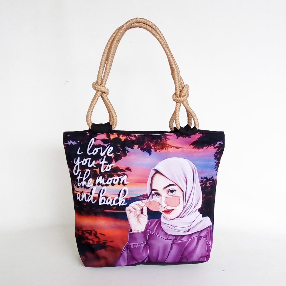  TERMURAH Tas  Totebag Tali Sumbu Printing Gambar  Hijab 