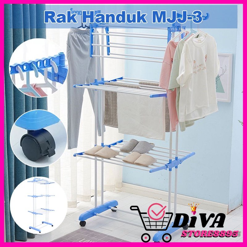 Jemuran Handuk Rak Gantungan Baju Serbaguna Gantungan baju bayi Stainless 3 Lipat Susun RSH DIVA STORE88