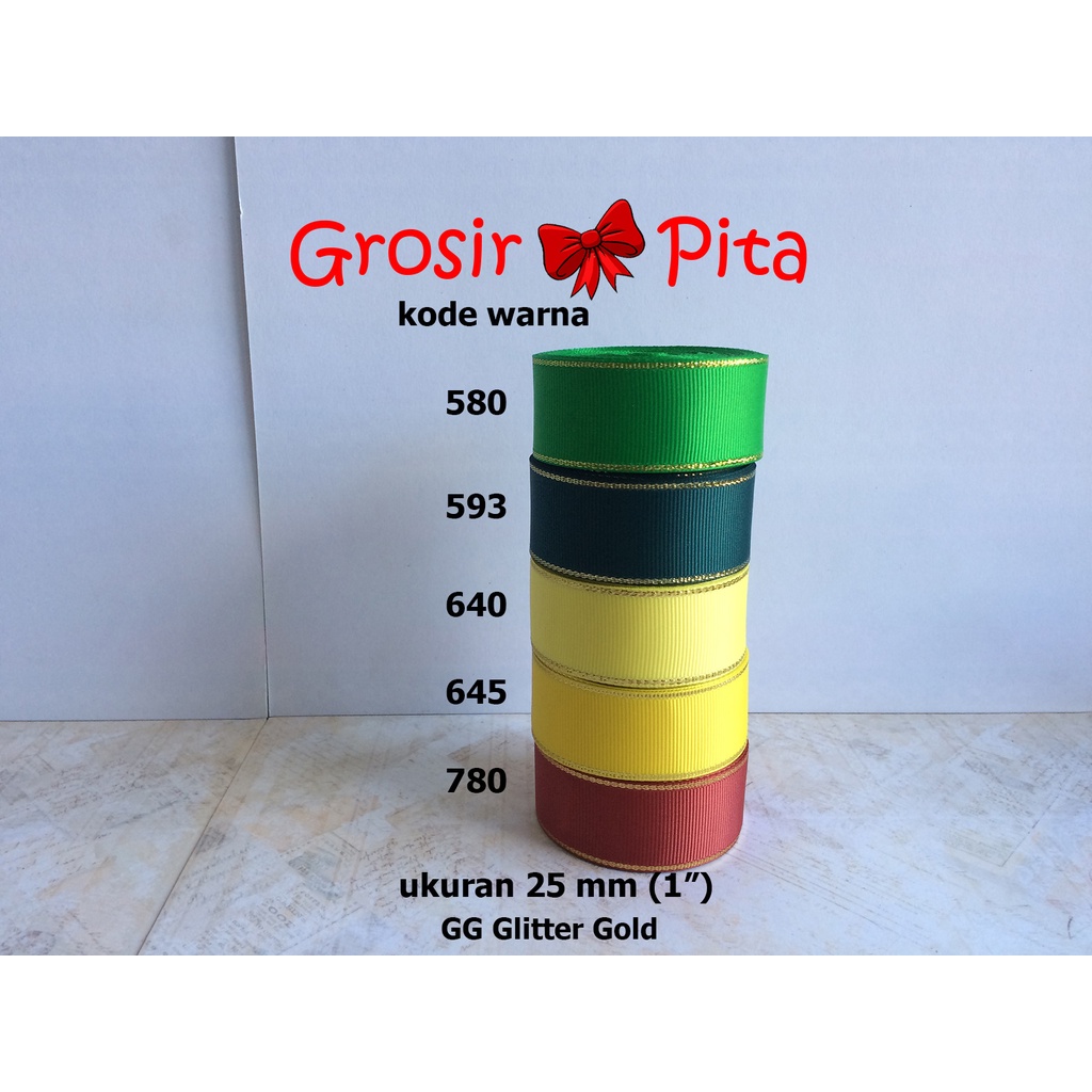 

(25 yard) Pita Grosgrain Glitter Gold ukuran 2,5 cm (1″) pg 5 | Pita Premium | Toko Bahan Craft | Grosir Pita