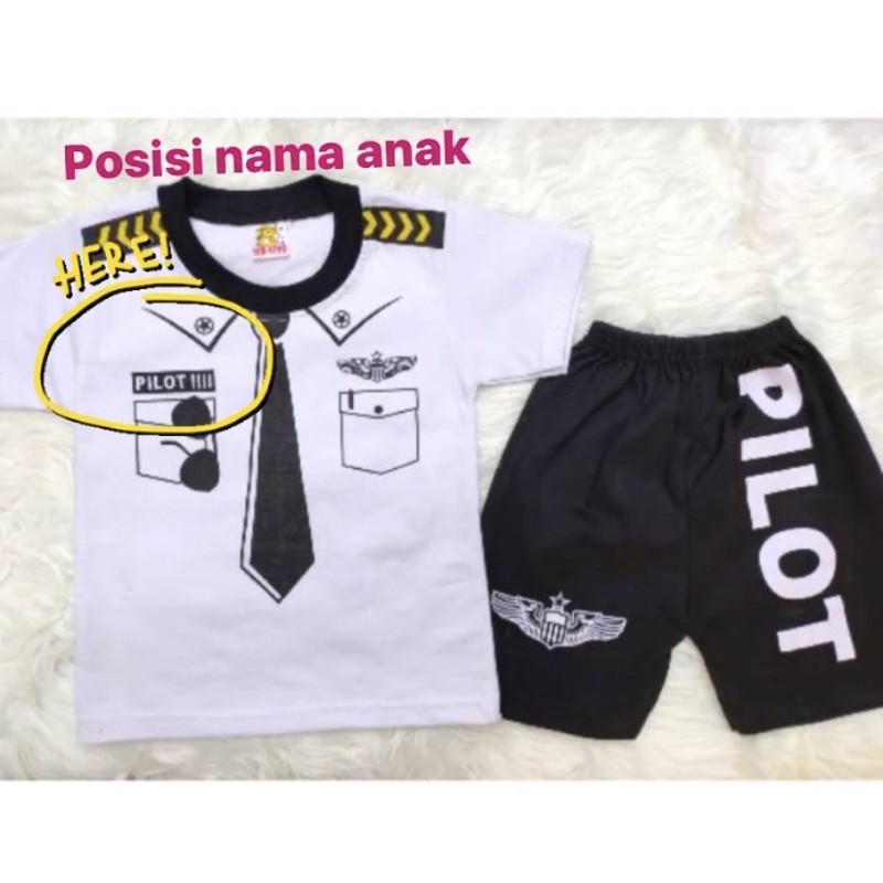 COSTUM  NAMA/CUSTOM REQUEST NAMA ANAK SETELAN ANAK KARAKTER PILOT 6 BULAN-3 TAHUN PAKAI