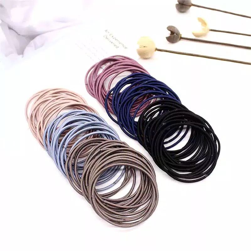 Kanzo - Ikat Rambut Karet Korea 100pcs / Ikat Rambut Kuncir Wanita / Ikat Rambut Serbaguna