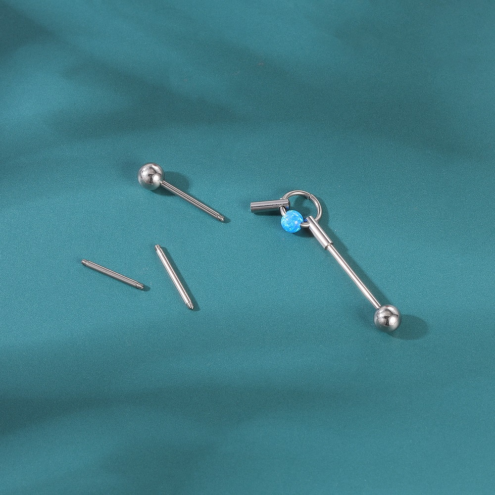 1pc Anting Tindik Badan Bentuk Barbell Bahan Stainless Steel 16g Hias Opal