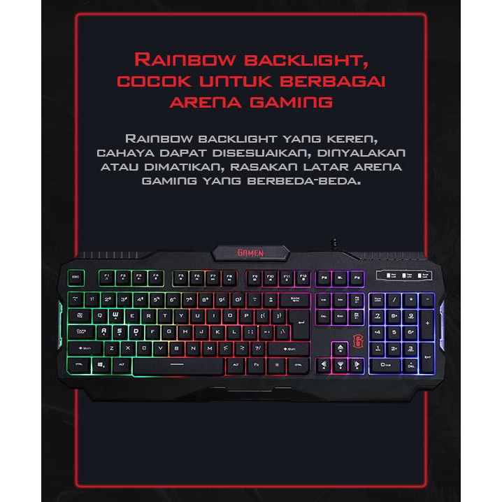 GAMEN GK100 Rainbow Backlight Gaming Keyboard Waterproof Double Light Button