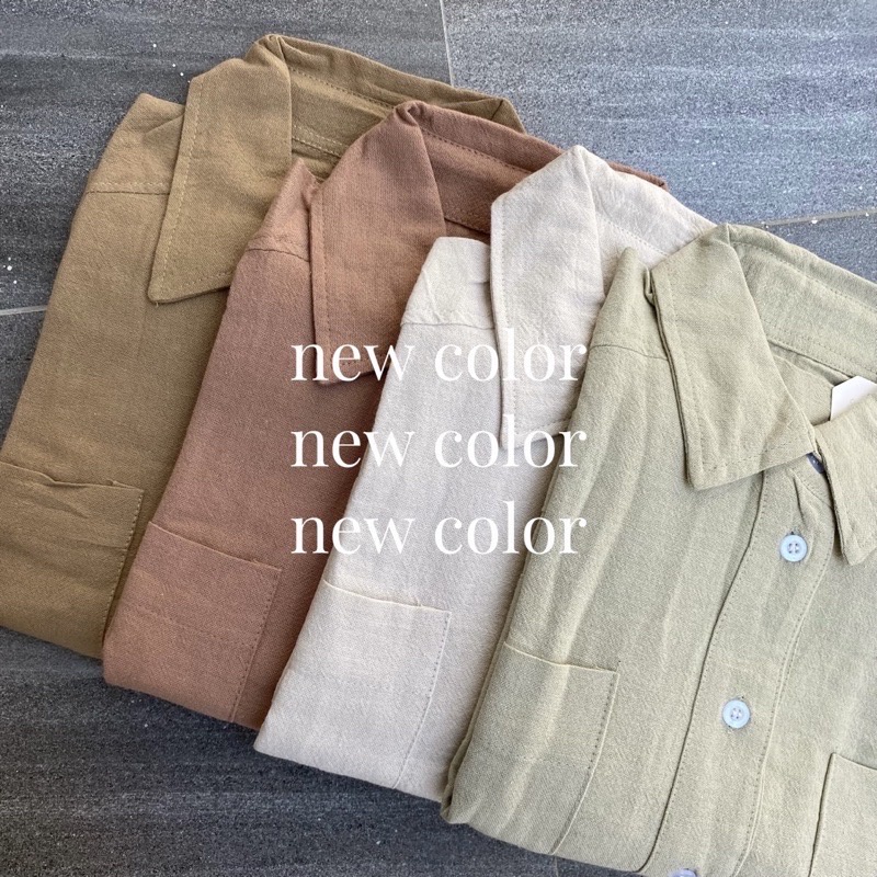 Kemeja Crop Linen Pocket - Oversized Shirt Linen - Outer Crop Linen - Atasan Wanita 991