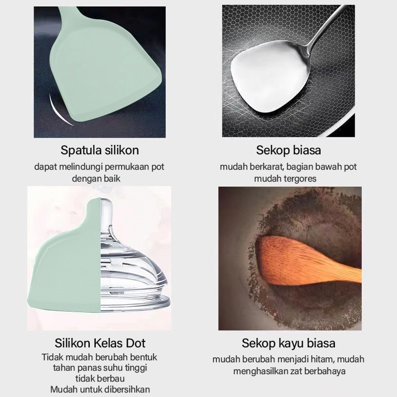 ❤Gotti❤ Yang baru 5/11/12 SET Peralatan Dapur Silikon yang Dapat Dimakan Set Spatula Memasak Set PEFE/PFOA/BPA Free-6