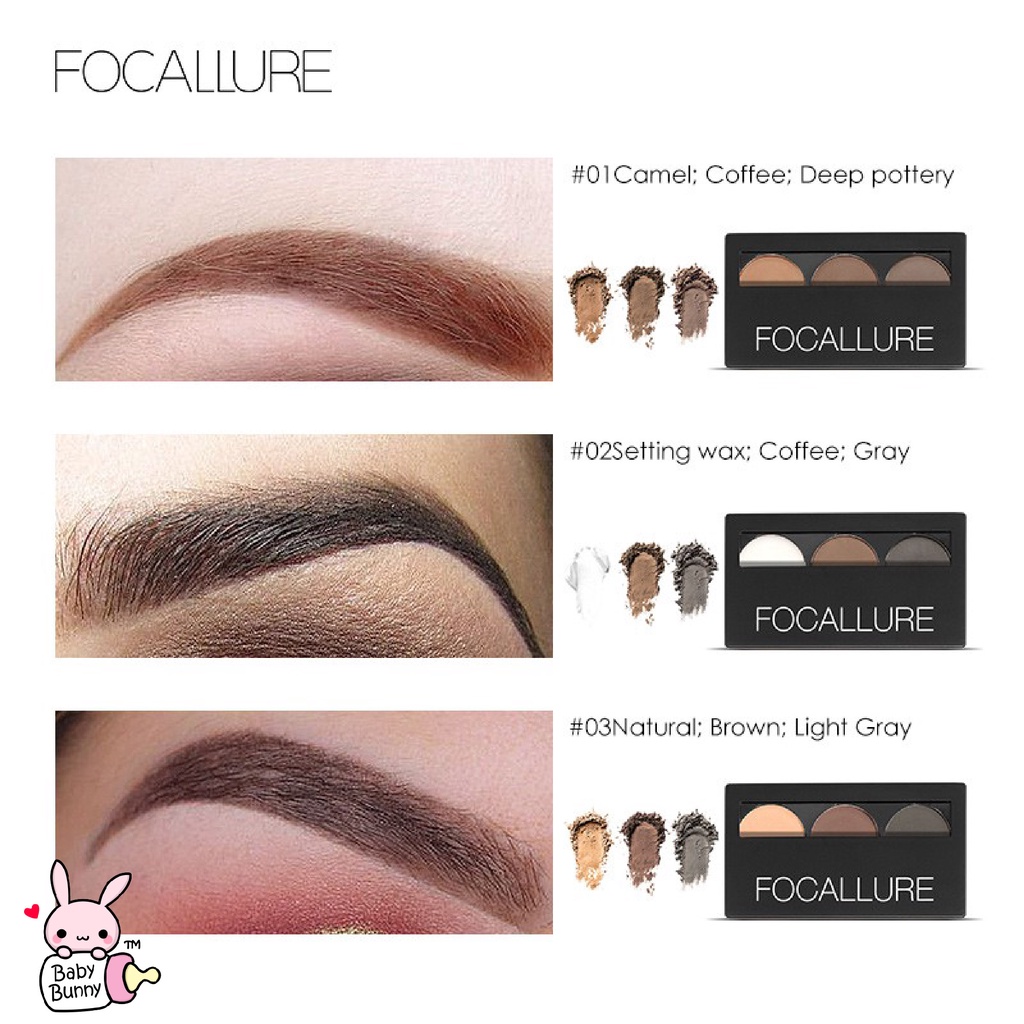 ❤ BELIA ❤ FOCALLURE Brow Powder FA04 | Eyebrow Kit | 3 Colors Eyebrow Powder Palette with Brush Mirror | BPOM