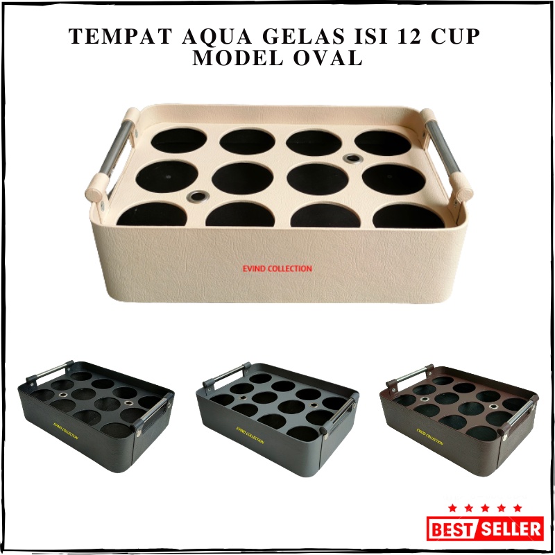 Tempat Air Mineral Gelas Isi 12 Cup Model Oval Keranjang Aqua Gelas Kulit Sintetis