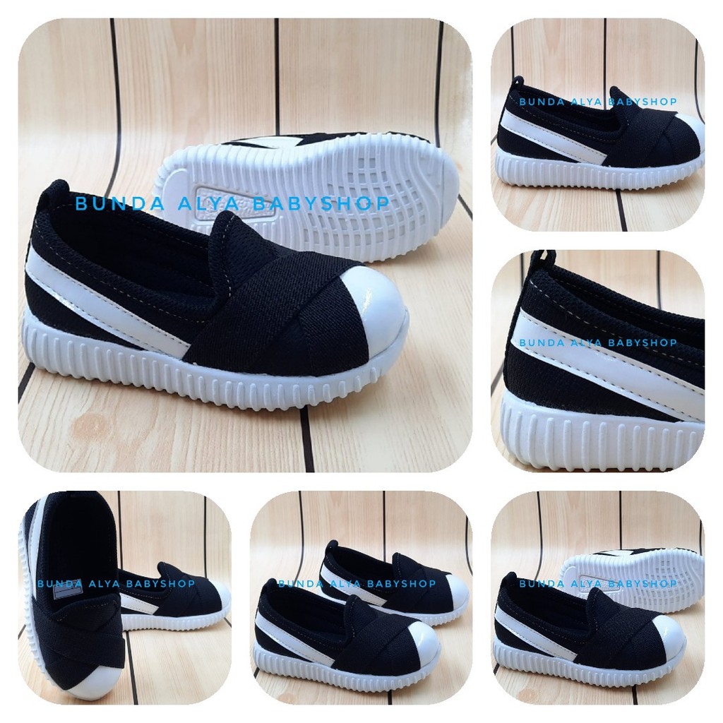 Sepatu Anak Perempuan Usia 2 3 4 5 Tahun HITAM - Sepatu Anak Sporty Cewek Cowok Alas Karet Anti Licin Size 22 - 28