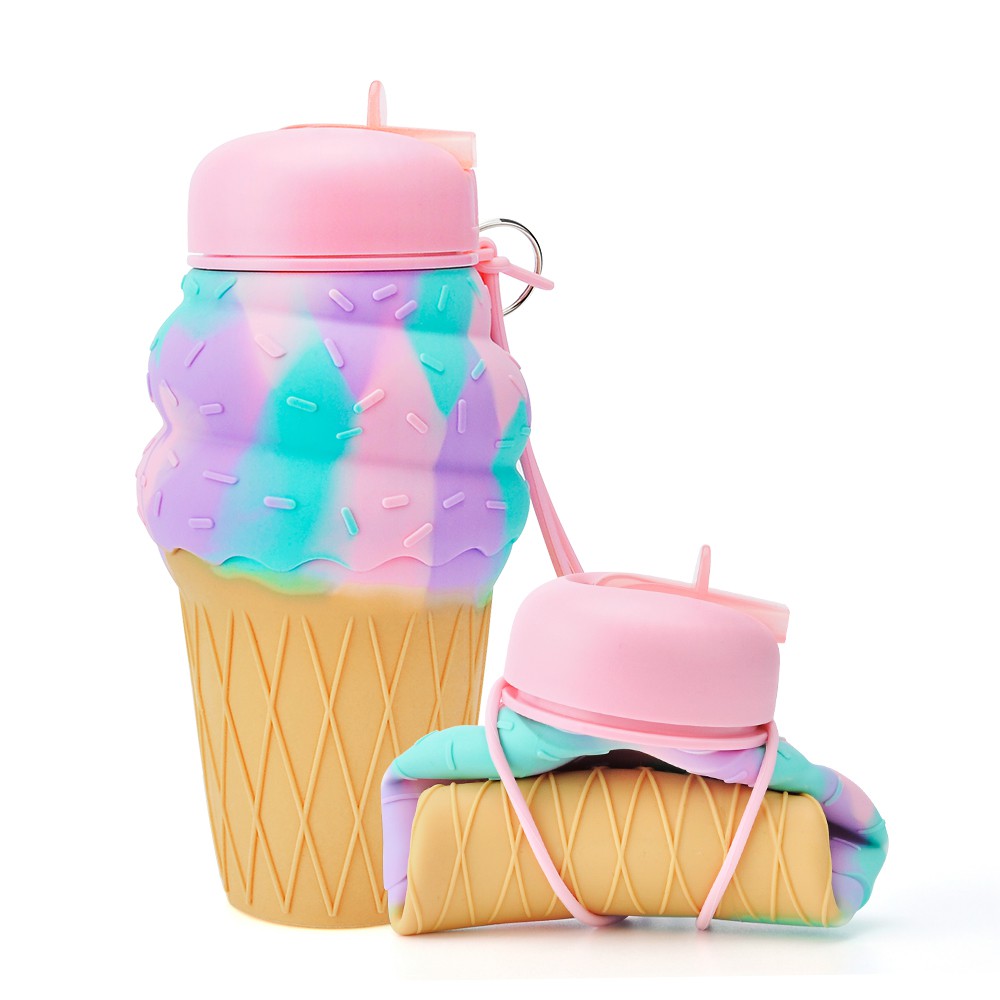 Botol Minum Anak Lipat Silikon Sedotan | Tumbler Minimalis Karakter Ice Cream