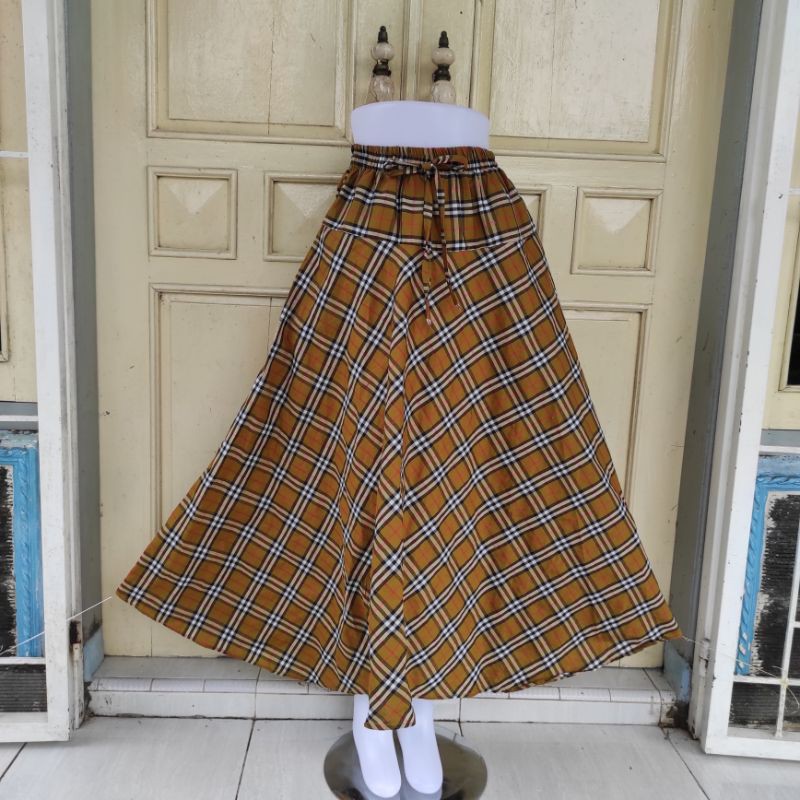 (BISA COD)ROK PAYUNG/ROK KATUN LEBAR/MOTIF BURBERRY-6