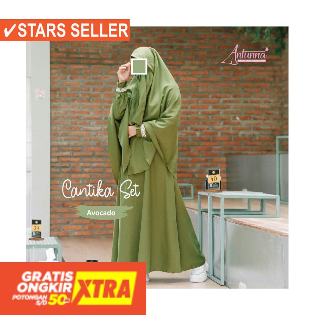 BAJU MUSLIM TERKINI TERBARU WANITA MURAH CEWE ASLI / Cantika Set by Antunna - Gamis Berkualitas -
