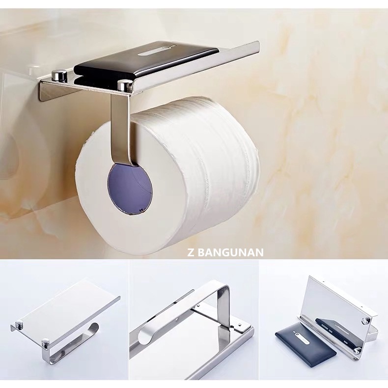 TEMPAT TISSUE TOILET STAINLESS TEBAL TISU GULUNG KAMAR MANDI TEMPAT TISU KAMAR MANDI STENLIS