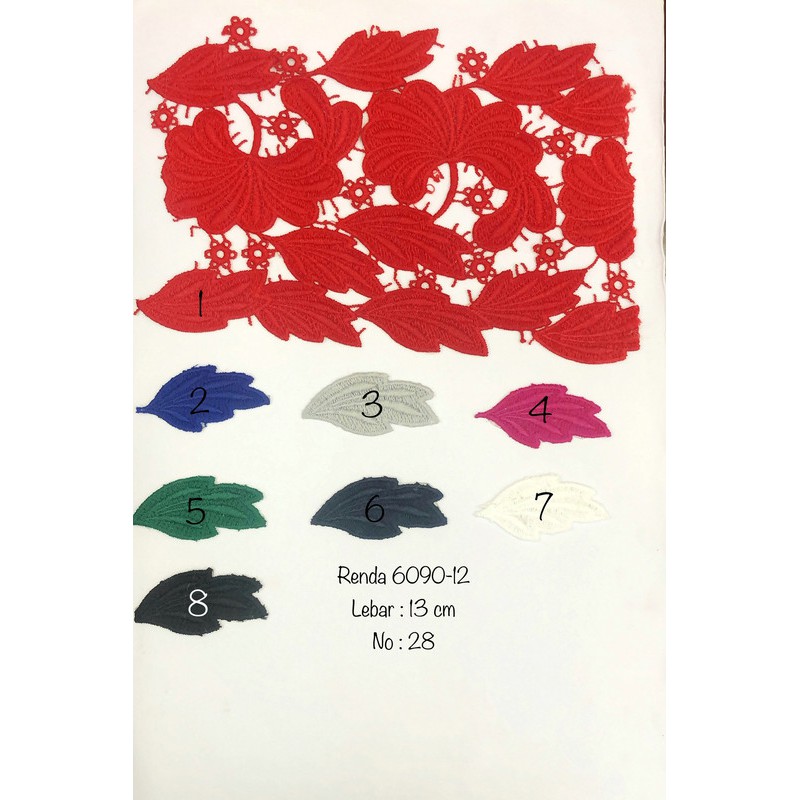 Renda 6090-12, Renda Baju, Renda Bordir, Renda Giper, Renda Katun, Lebar 13 cm