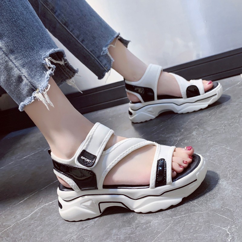 TBIG [COD] Sandal Tali MONOGRAM Wedges Wanita Import Korea Style Santai Wanita Remaja